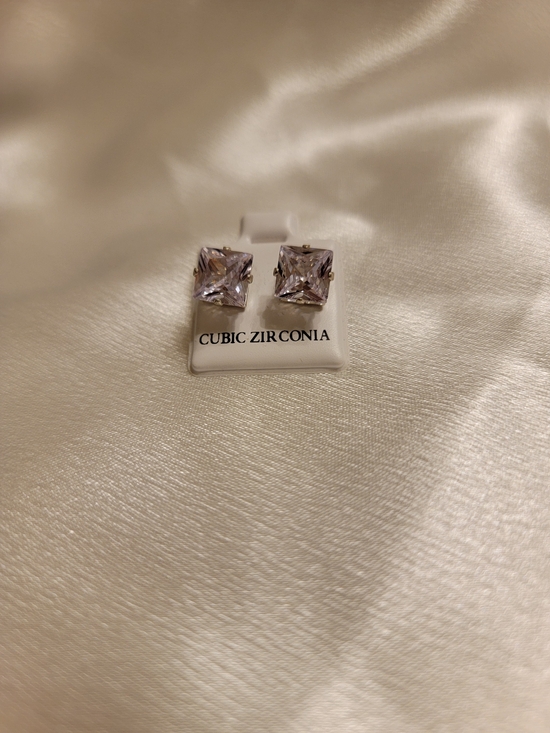 Cubic Zirconia Jewelry - Cubic Zirconia Square Stud Earrings - Light Purple